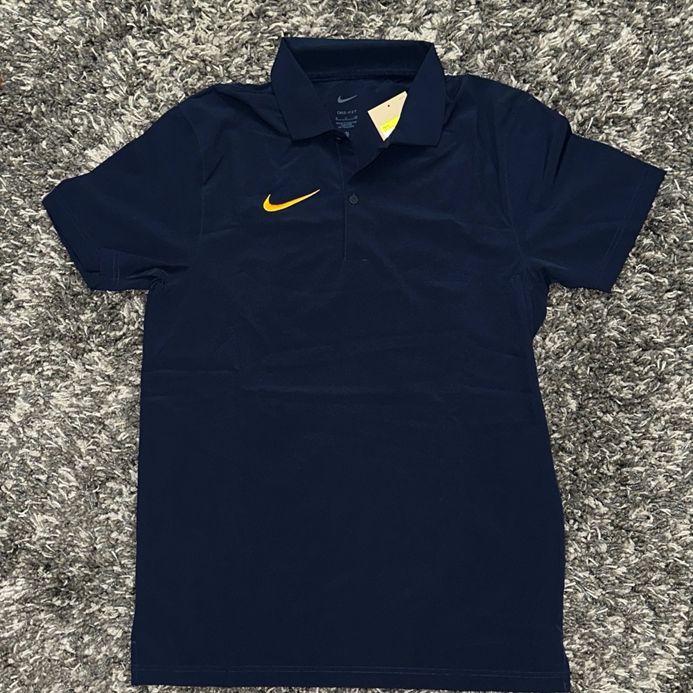 Nike Dark Blue Polo with Bright Yellow Logo